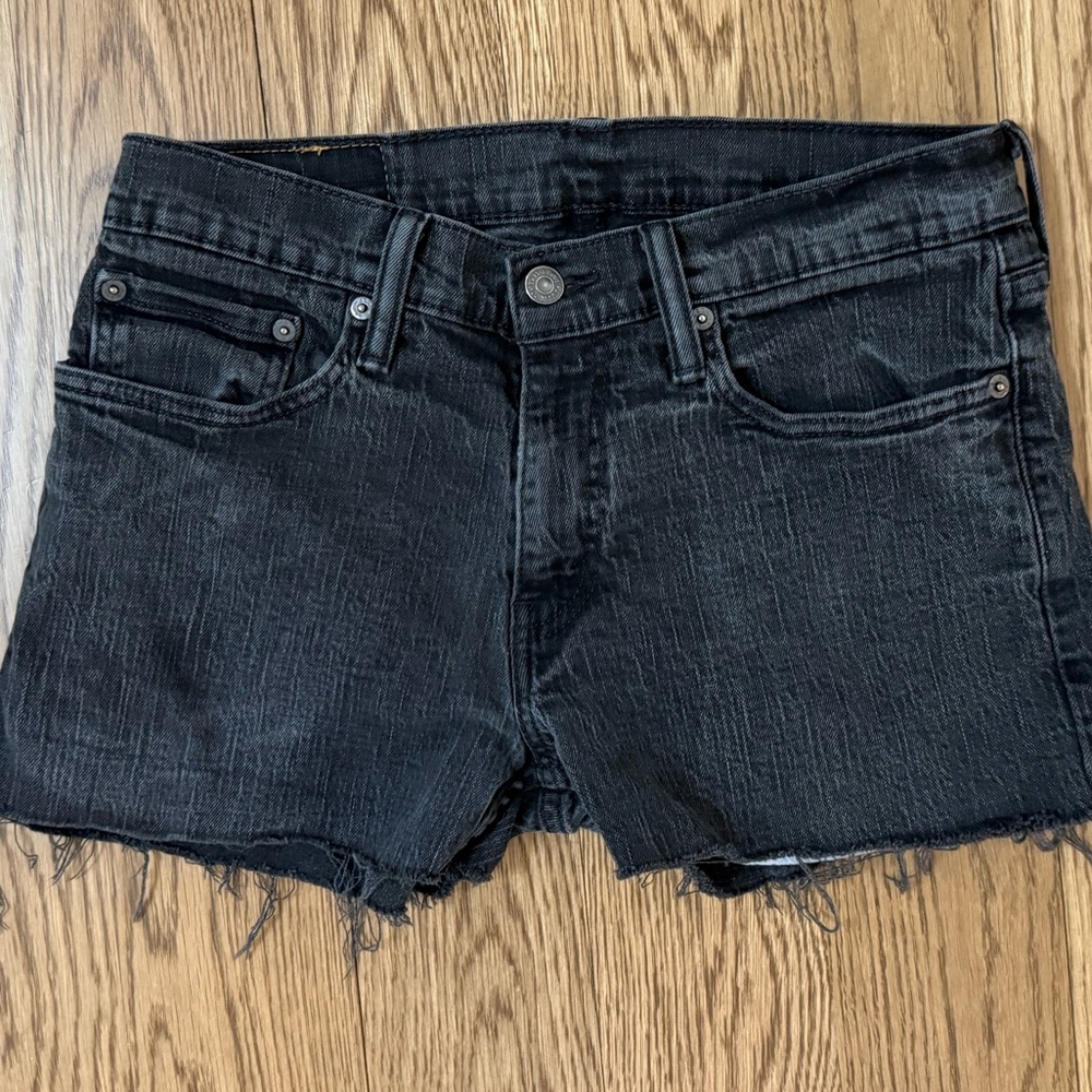 Levi’s Black Frayed Denim Cutoff Shorts